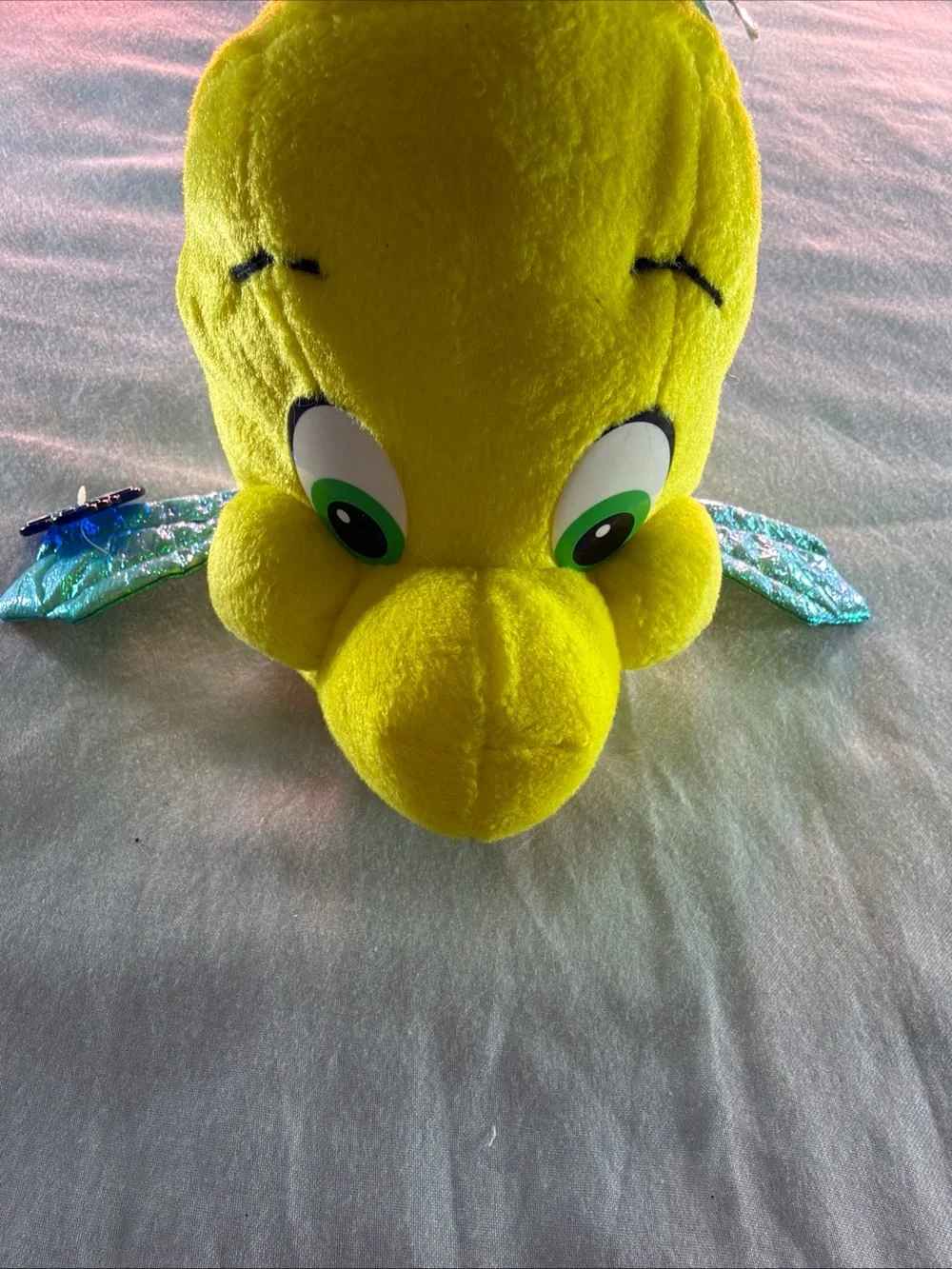 Disney Yellow & Blue Flounder Plush Fish with Shimmery Green Fins
